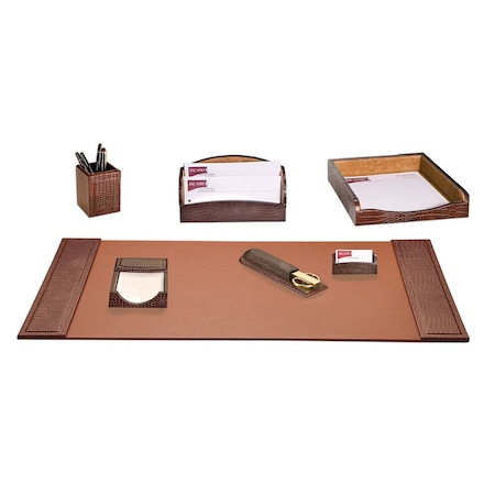 Dacasso Brown Crocodile Embossed Leather 7-Piece Desk Set DF-2004